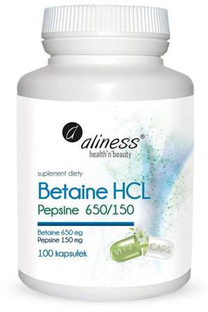 Aliness Betaina HCL 650 mg + Pepsyna 150 mg 100 kapsułek vege